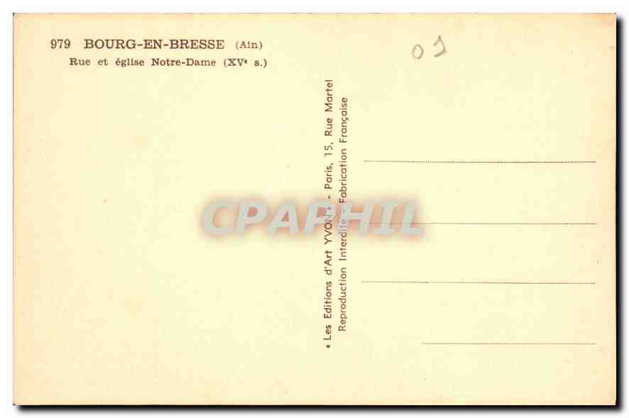 CPA Bourg en Bresse Ain Rue et Eglise Notre Dame  — Verso
