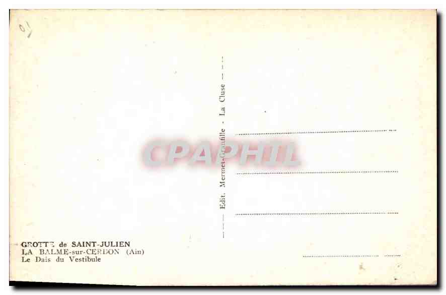 CPA Grotte de Saint Julien La Balme sur Cerdon Ain Le Dais du Vestibule  — Rückseite