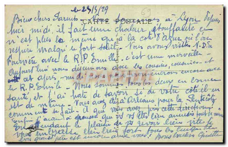 CPA Lyon Place Morand Monument de la Ville de Lyon 1865  — Verso