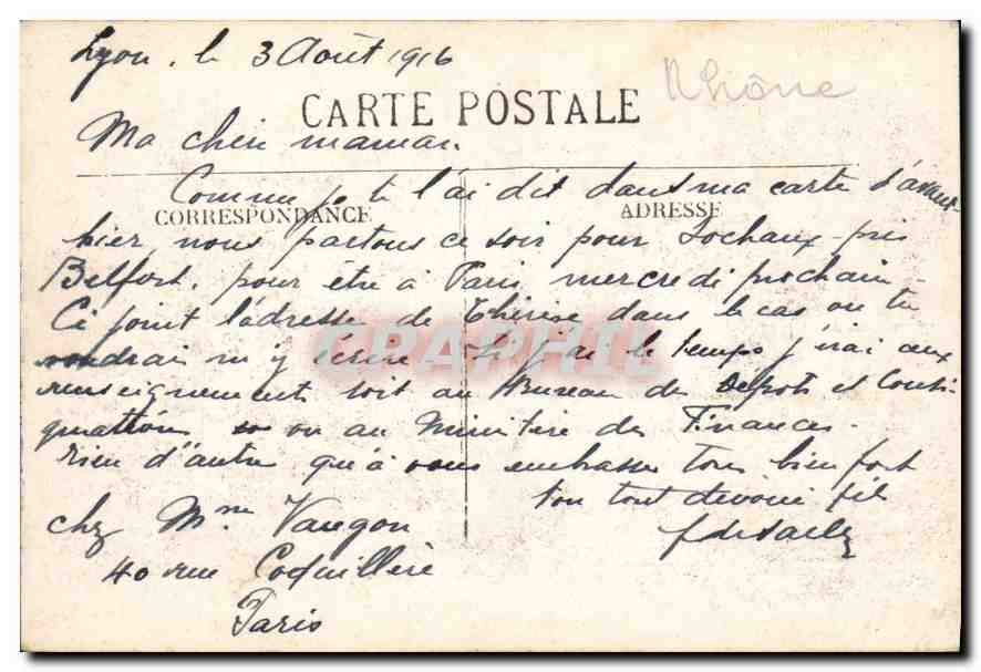 CPA Lyon Pont  — Verso