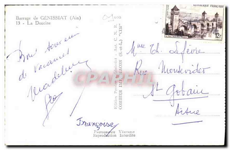 CPA Barrage de Genissiat Ain La Doucine  — Rückseite