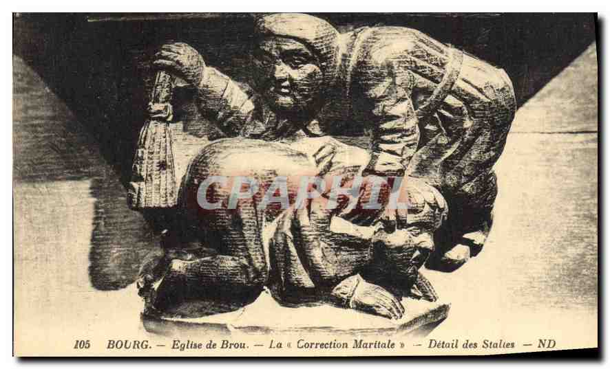 Bourg — Église de Brou — La « Correction Maritale » — Détail des Stalles — ND