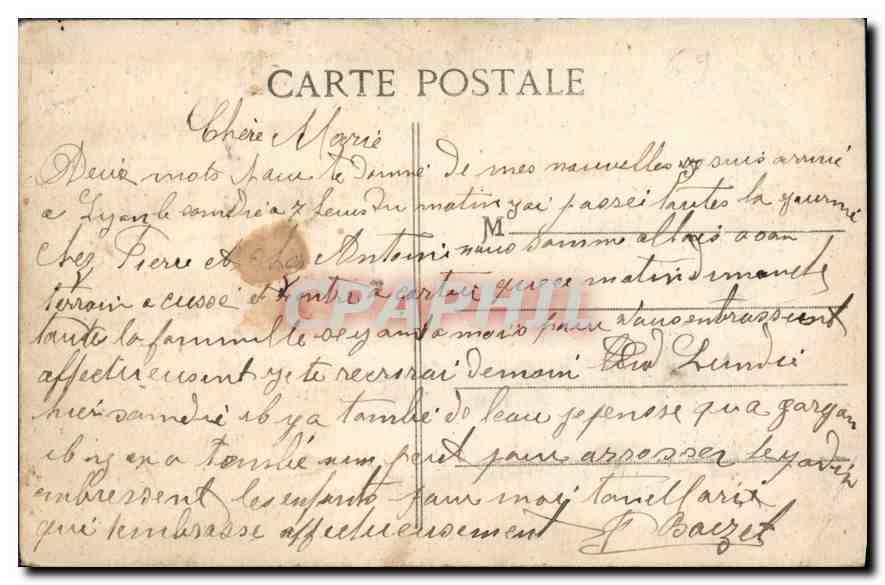 CPA Lyon Place des Terreaux Hotel de Ville et Fontaine Bartholdi — Verso