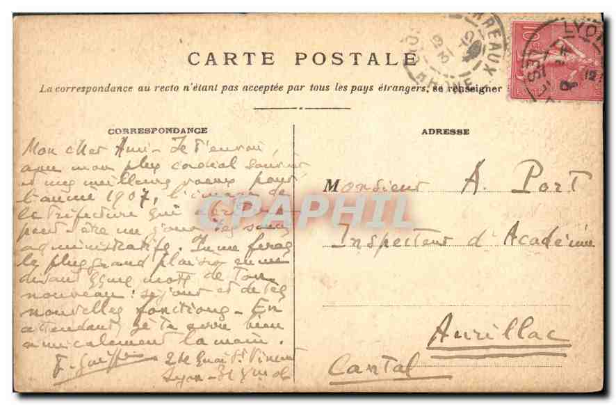 CPA Lyon La Prefecture  — Verso