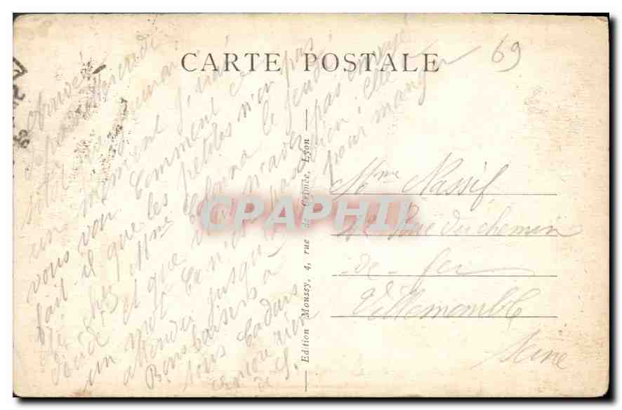 CPA Lyon Aritstique Place Carnot vue de la Perrache Tramway — Verso