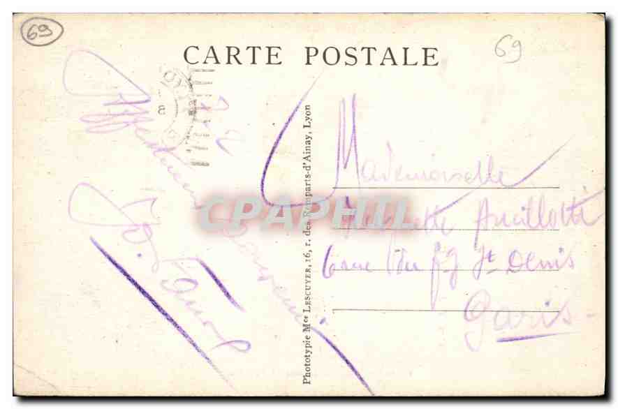 CPA Lyon Artistique Place Bellecour et coteau de Fourviere  — Verso