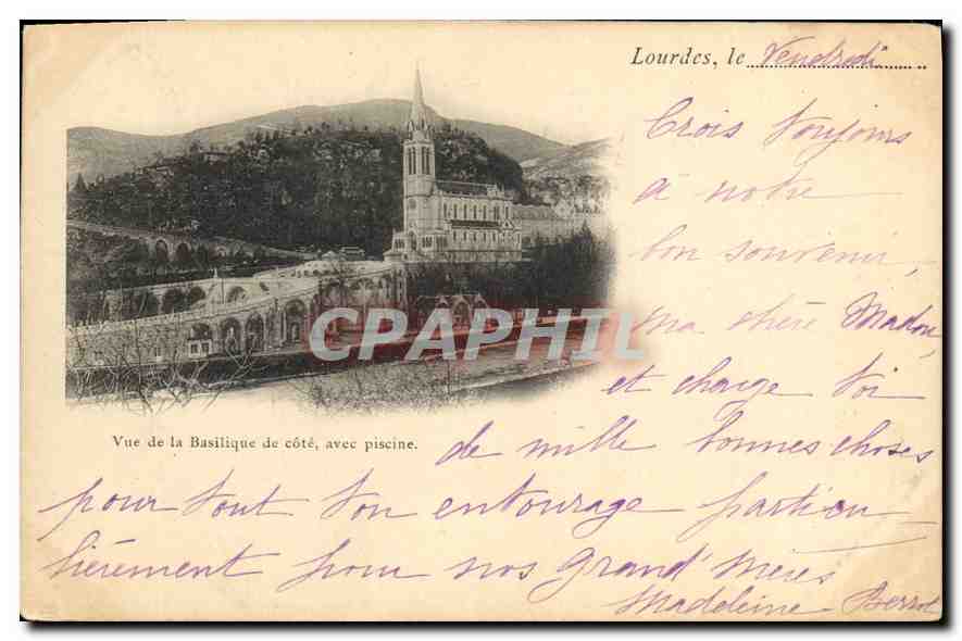 CPA Lourdes Vue de a Basilique de cote avec piscine 