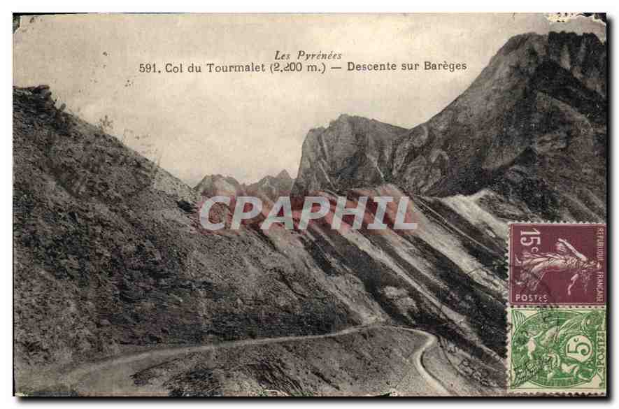 Les Pyrénées — Col du Tourmalet (2.200 m.) — Descente sur Barèges — 591
