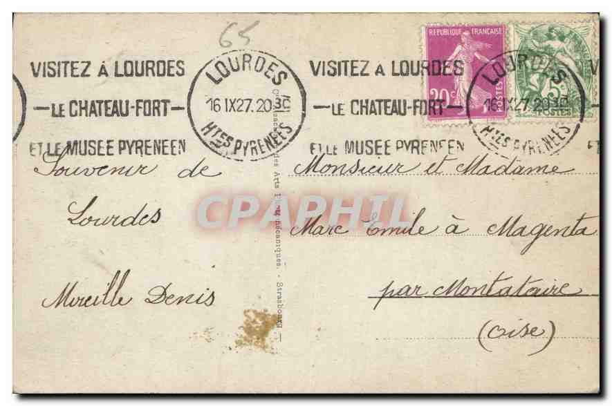 CPA Lourdes la Basilique et le Gave  — Verso