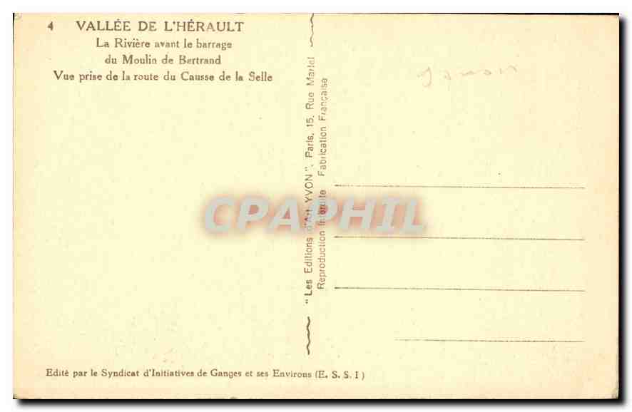CPA Vallee de l'Herault la Riviere avant la Barrage du Moulin de Bertrand vue prise de la route du C — Rückseite