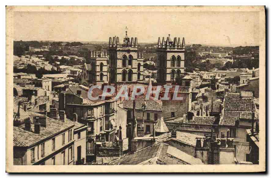 CPA Montpellier Herault Panorama vers la Cathedrale Saint Pierre 