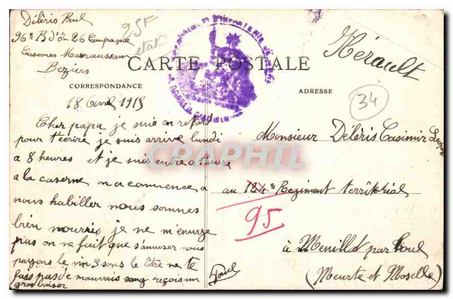 CPA Beziers vue generale et le Pont du Chemin de Fer  — Rückseite