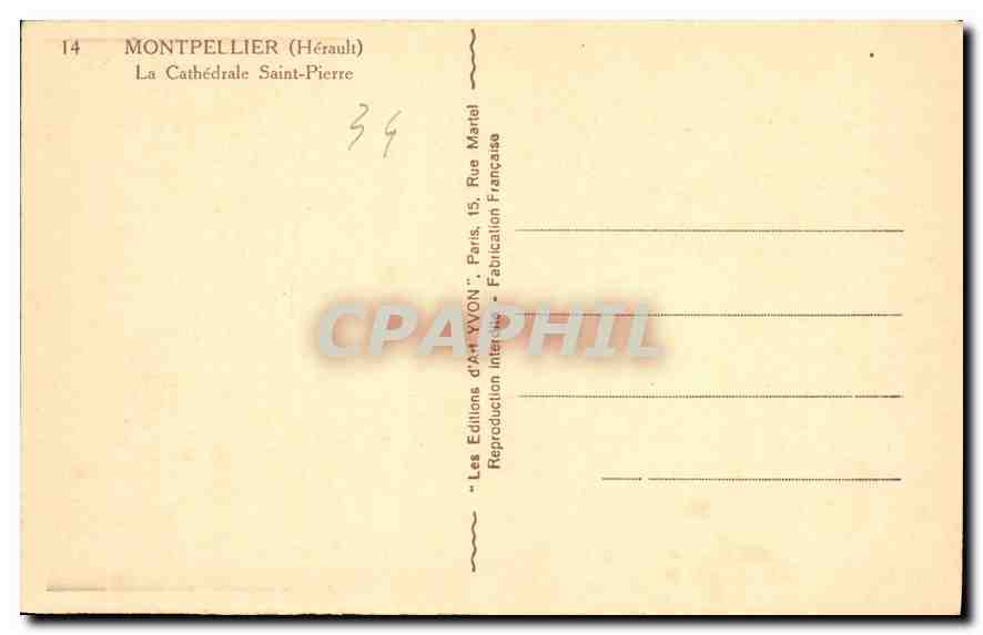 CPA Montpellier Herault la Cathedrale Saint Pierre  — Back