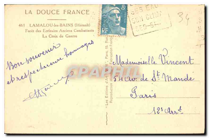 La Croix de Guerre — Lamalou-les-Bains (Hérault) — Les Éditions d'Art N. N. — Verso