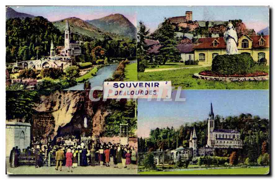 CPA Lourdes La Sanctuaire et le Gave Statue de Saint Bernadette la Grotte la Basilique et la Grotte 