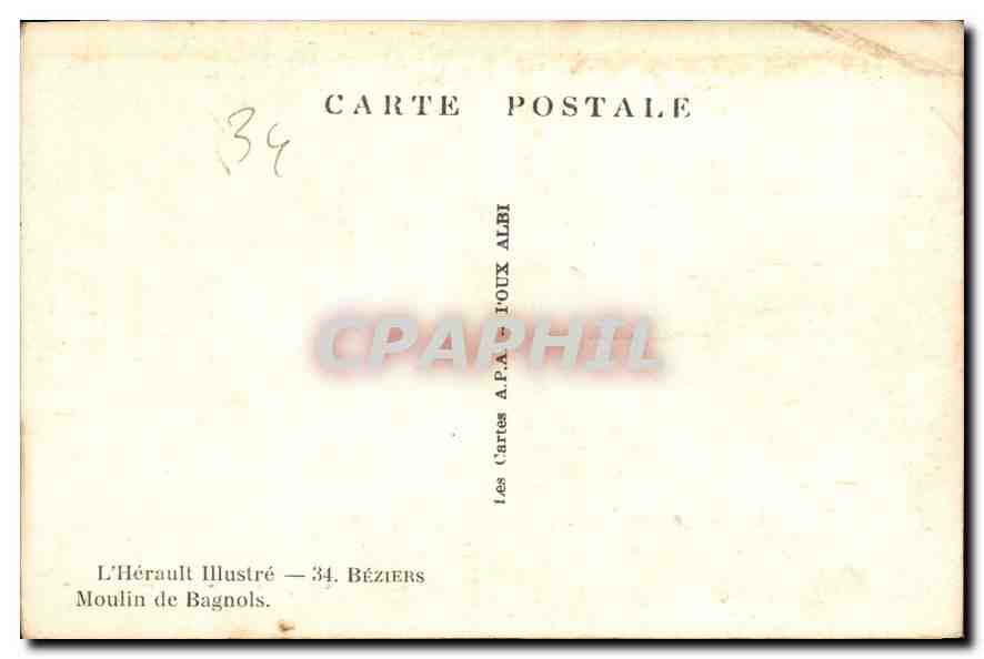 CPA L'Herault Illustre Beziers Moulin de Bagnols  — Verso
