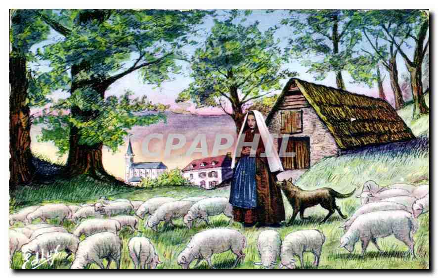 CPA Lourdes Bernadette a Bartres Gardant les moutons 