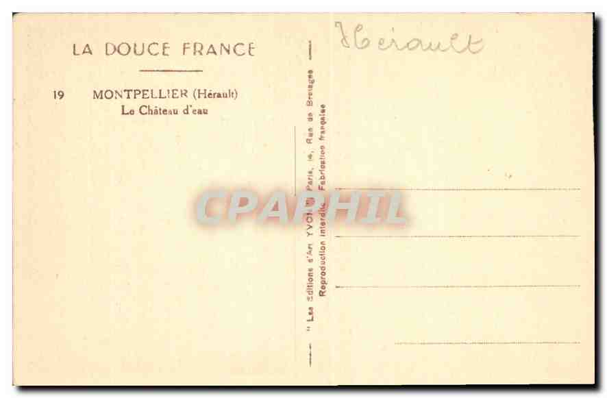 CPA Montpellier Herault le Chateau d'eau  — Verso