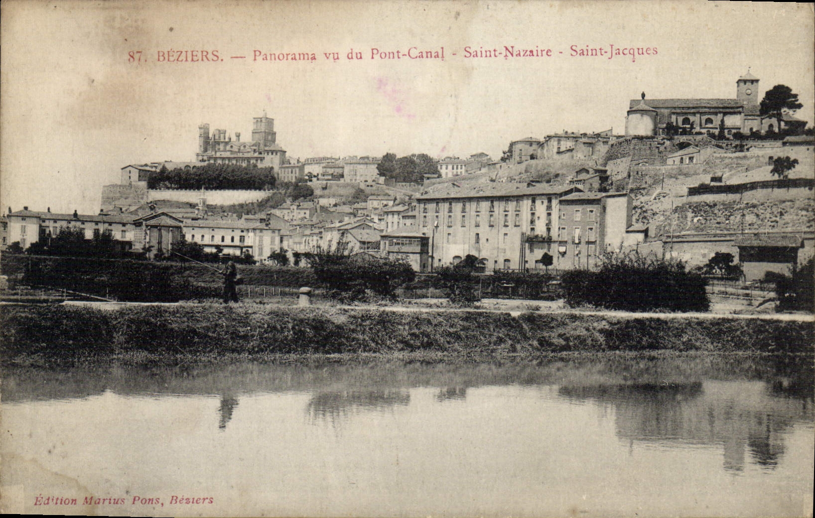 Béziers — Panorama vu du Pont-Canal - Saint-Nazaire - Saint-Jacques — Édition Marius Pons, Béziers