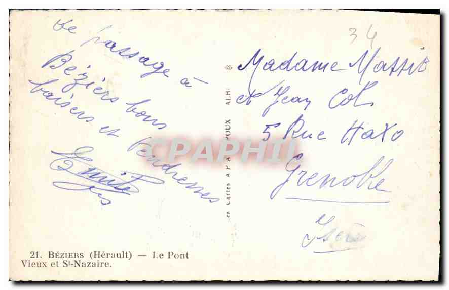 CPA Beziers Herault le Pont Vieux et St Nazaire  — Back