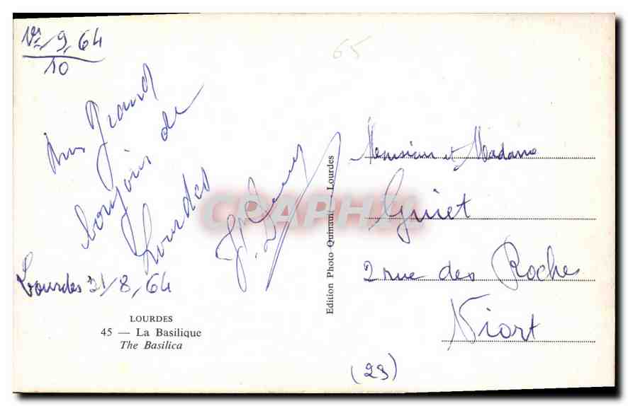 CPA Lourdes la Basilique  — Verso
