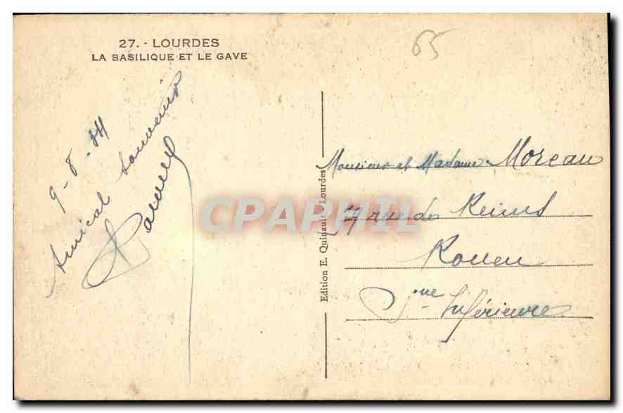 CPA Lourdes la Basilique et le Gave  — Verso