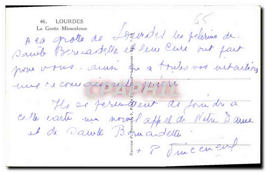 CPA Lourdes la Grotte Miraculeuse  — Verso