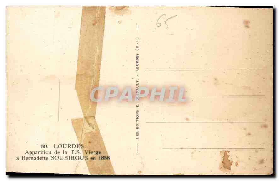 CPA Lourdes Apparition de la T S Vierge a Bernadette Soubirous en 1858  — Verso