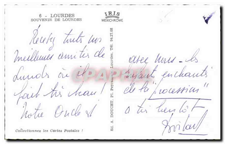 CPA Lourdes Souvenir de Lourdes  — Rückseite