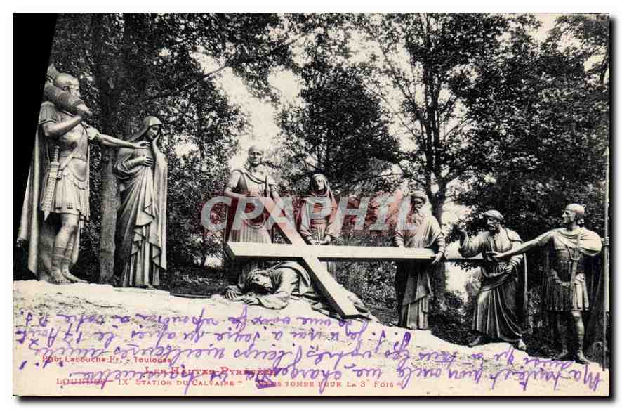 CPA Les Hautes Pyrenees Lourdes IX Station du Calvaire Jesus Tombe pour la 3e foie 