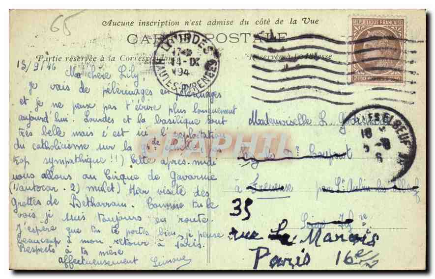 CPA Lourdes Hautes Pyrenees la Basilique  — Rückseite
