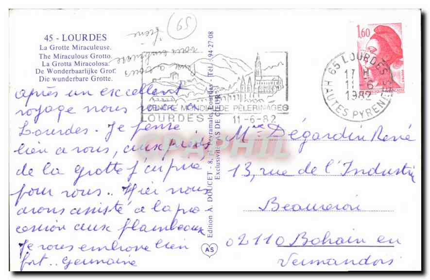 CPA Lourdes la Grotte Miraculeuse  — Verso