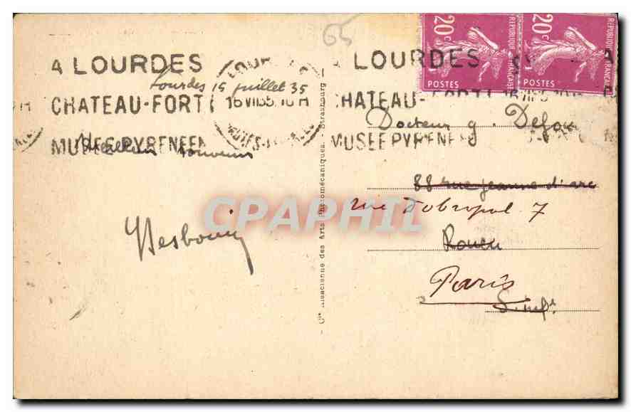 CPA Lourdes la Basilique et le Monument interallie vus du Chateau Fort  — Verso