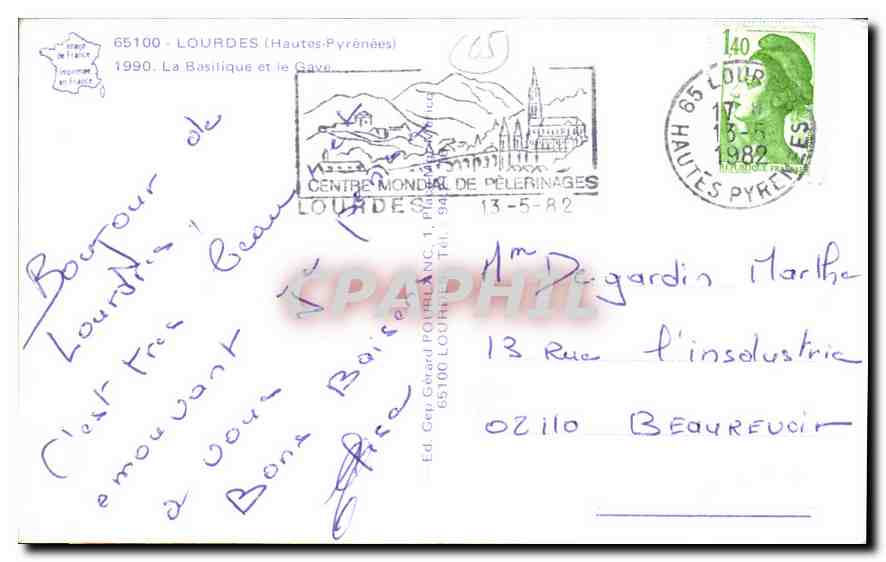 CPA Lourdes Hautes Pyrenees la Basilique et le Gave  — Verso