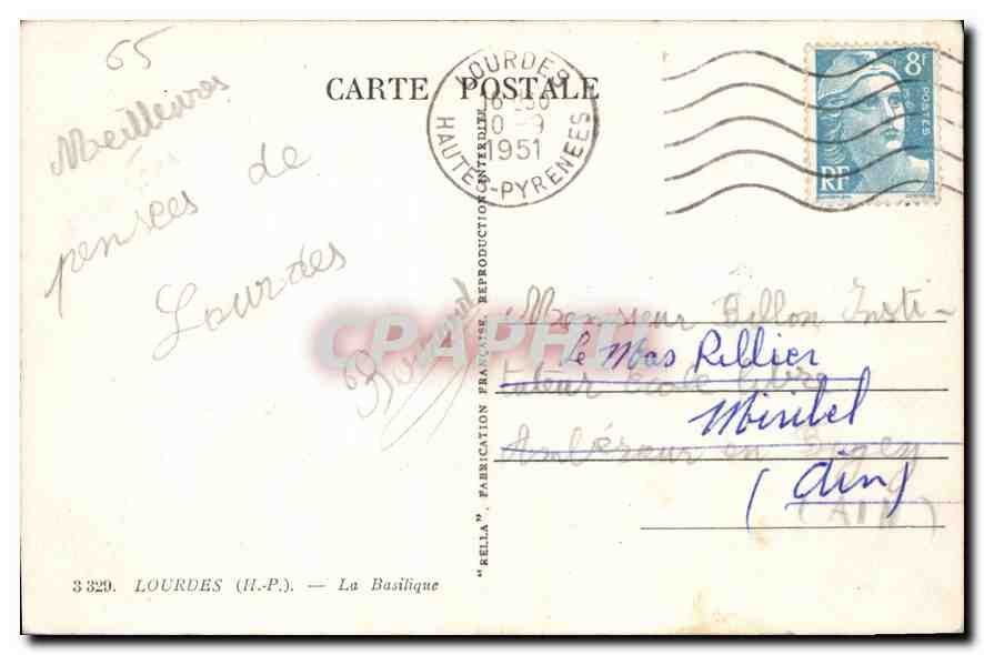 CPA Lourdes H P la Basilique  — Verso