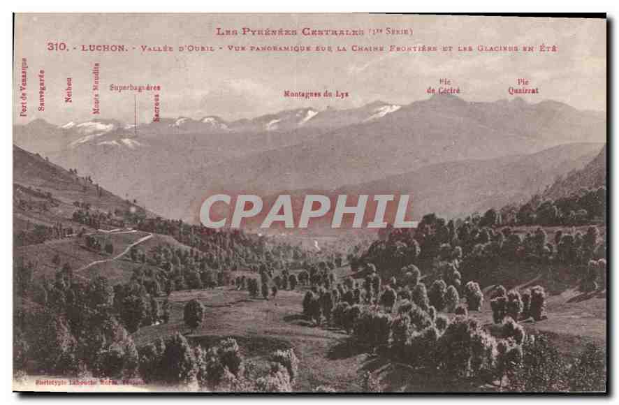Luchon - Vallée d'Oubil - Vue panoramique sur la chaîne frontière et les glaciers en été — Les Pyrénées Centrales (1ère série) — Bluetypotype Léopold Héfner, Paris
