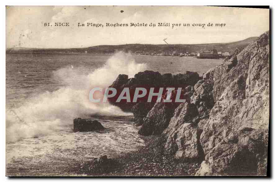 CPA Nice la Plage Rochers Pointe du Midi par un Coup de Mer 