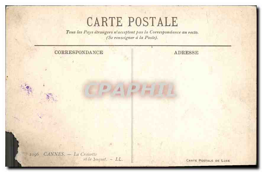 CPA Cannes la Croisette et le Suquet  — Rückseite