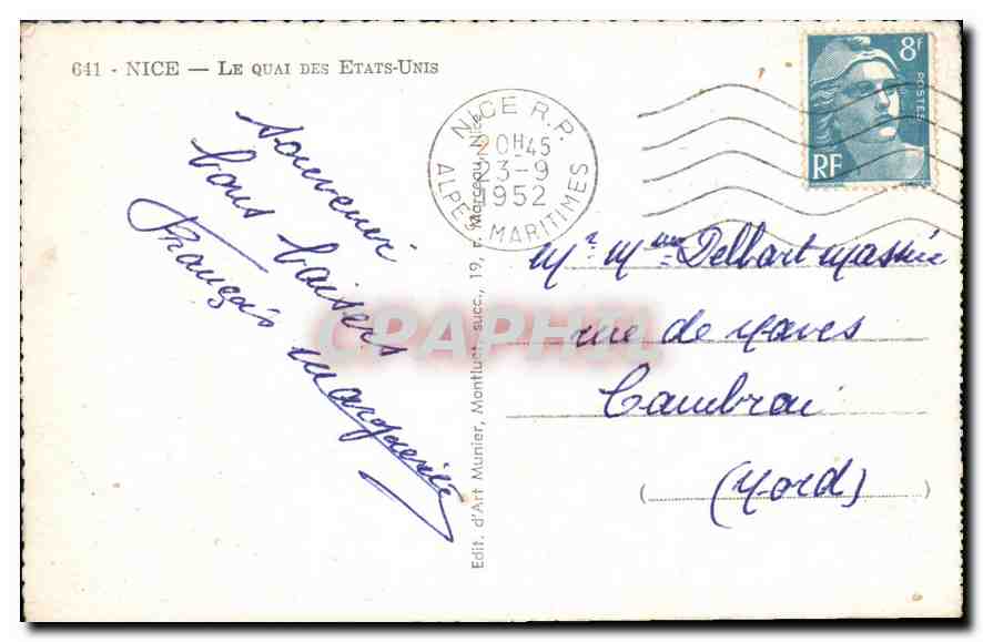 CPA Nice le Quai des Etats Unis  — Rückseite