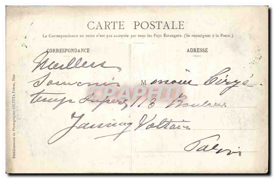 CPA Collection Artistique Nice Entre les Oliviers  — Verso