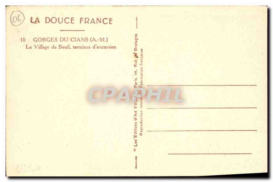 CPA La Douce France Gorges du Cians A M Le Village de Beuil terminus d'excursion  — Rückseite