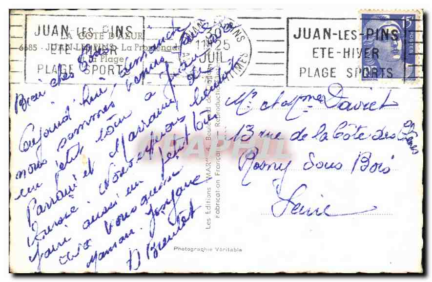 CPA La Cote d'Azur Juan les Pins La Promenade et la Plage  — Rückseite