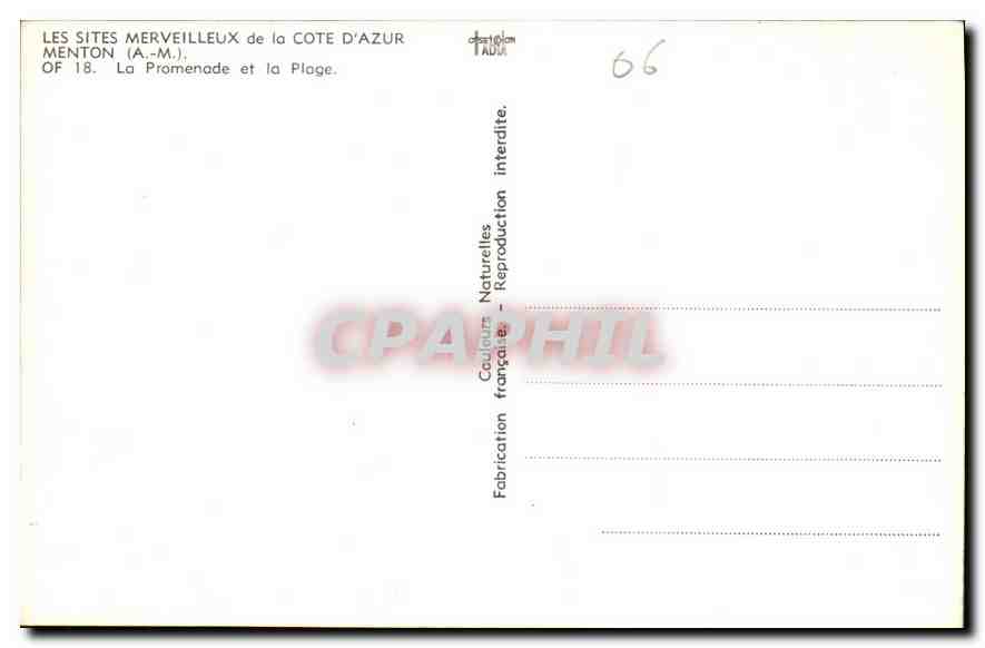 CPA Les Sites Merveilleux de la Cote d'Azur Menton A M La Promenade et la Plage  — Rückseite