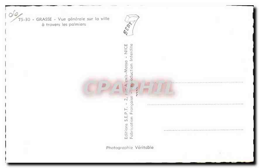 CPA Grasse Vue generale sur la Ville a travers les palmiers  — Rückseite