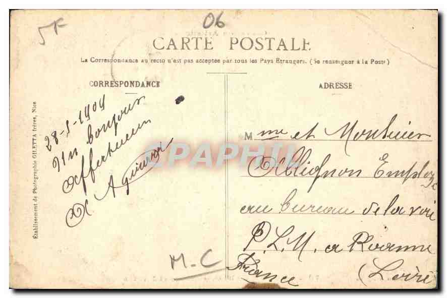 CPA Monte Carlo Casino et Jardins  — Verso