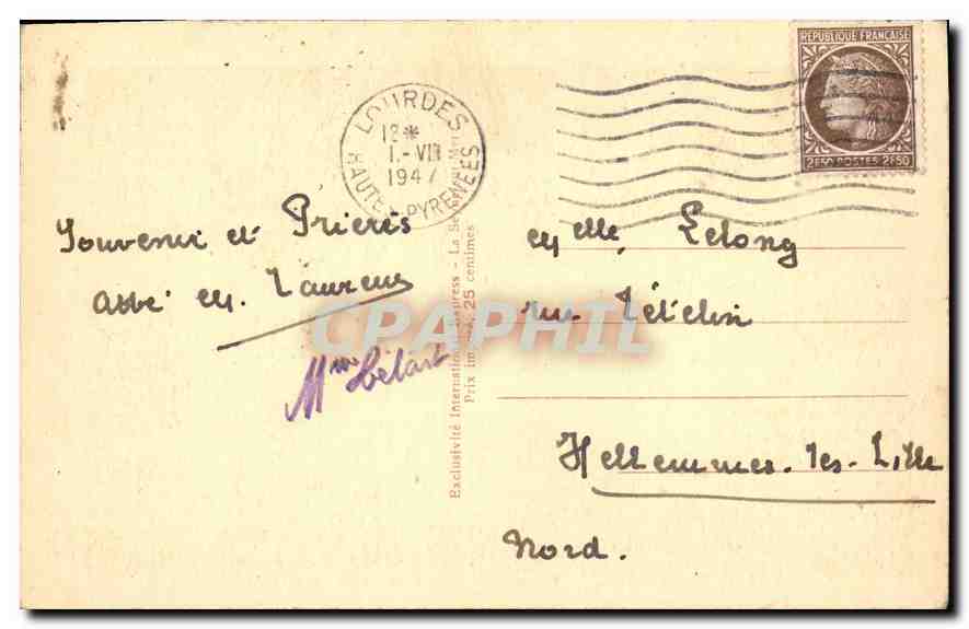 CPA Bernadette rentrant de Martres a la veille des apparitions  — Verso