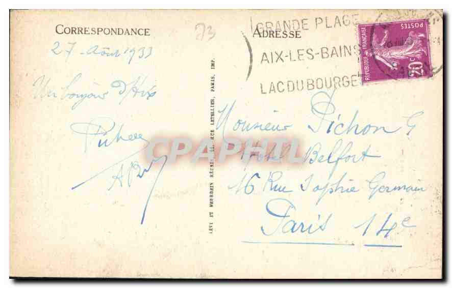 CPA Lac du Bourget Tunnei de Saint Innocent et Rochers de Brison  — Rückseite