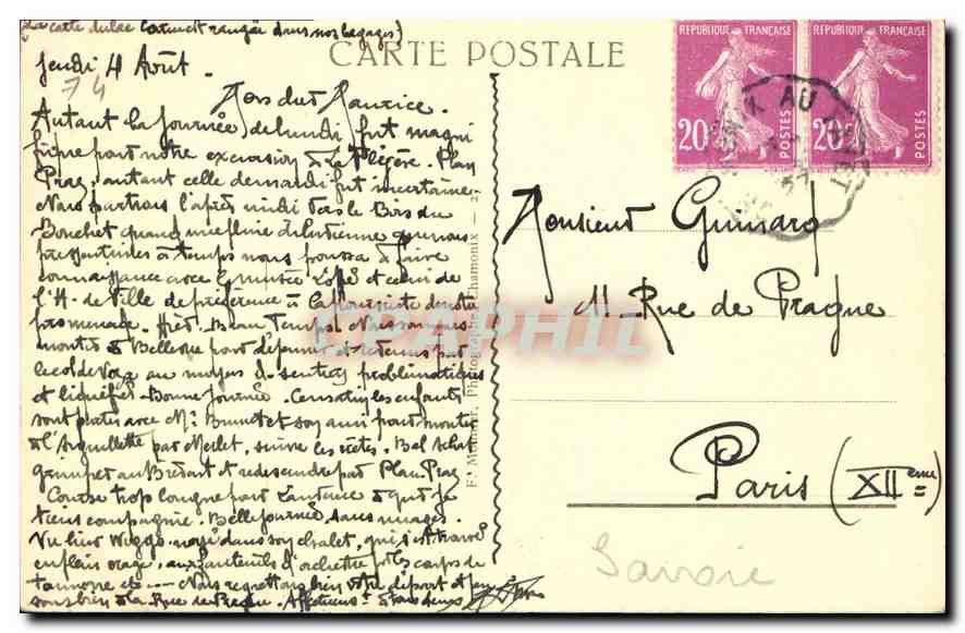 CPA Chamonix sur le Chemin du Plan de lAiguille  — Verso