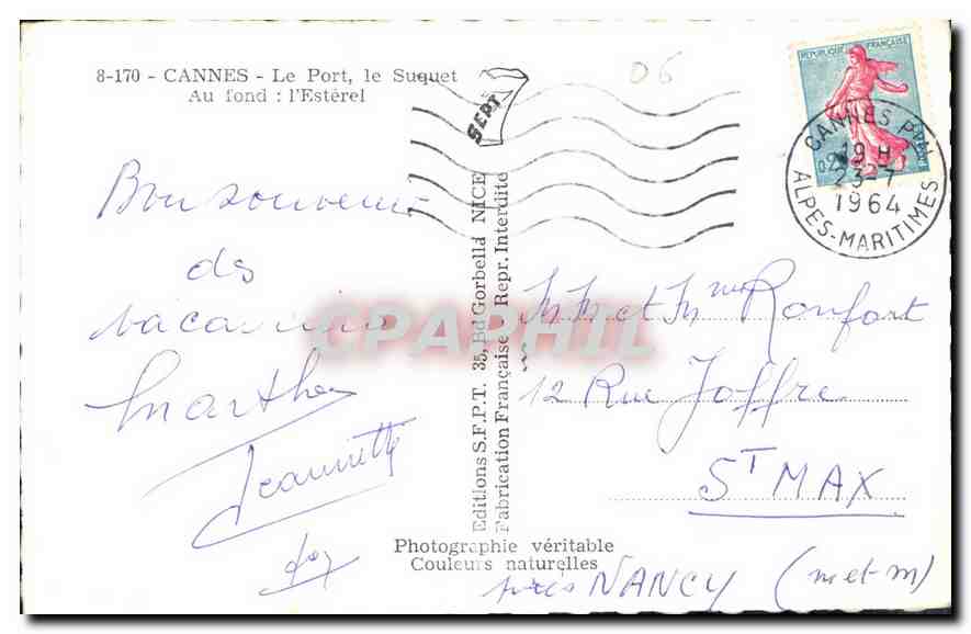 CPA Cannes le Port le Suquet au fond l'Esterel  — Rückseite