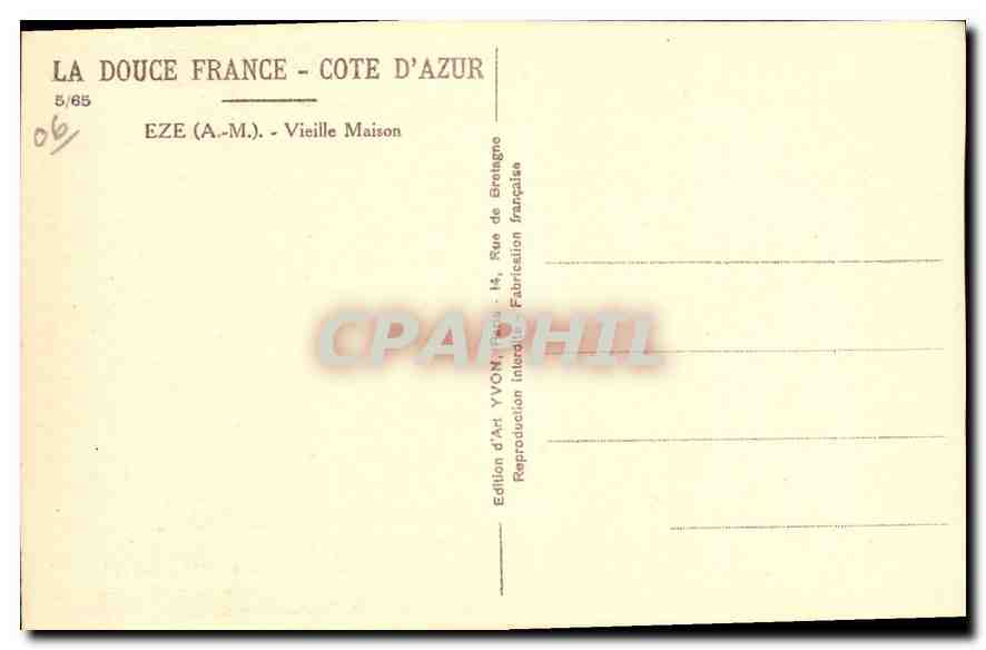 Eze (A.M.) - Vieille maison — Édition d'Art YVON, 14, Rue de Bretagne — Rückseite